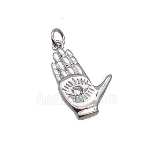 Copper Hand Eye Pendant Pave Zircon Platinum Plated