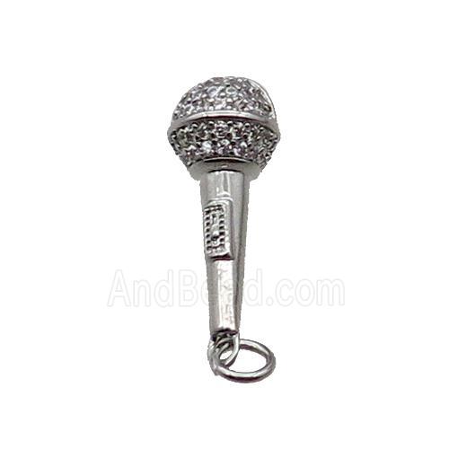 Copper Microphone Pendant Pave Zircon Platinum Plated