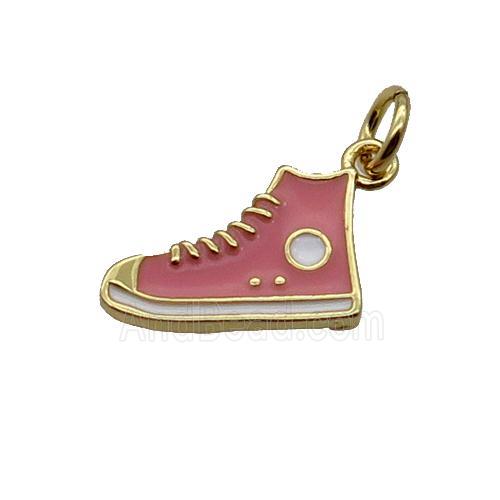 Copper Shoes Pendant Pink Enamel Gold Plated