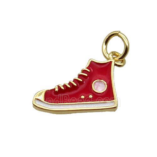 Copper Shoes Pendant Red Enamel Gold Plated
