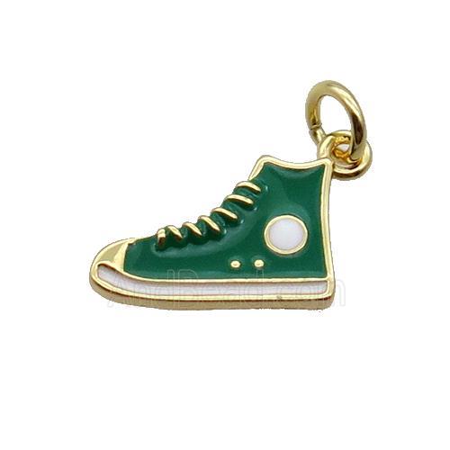 Copper Shoes Pendant Green Enamel Gold Plated