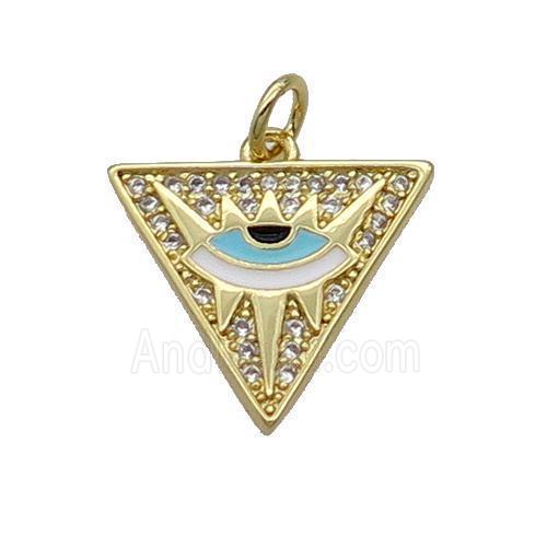 Copper Triangle Pendant Pave Zircon Enamel Eye Gold Plated