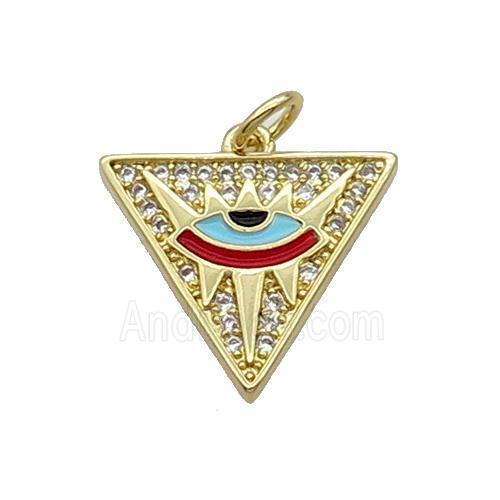 Copper Triangle Pendant Pave Zircon Enamel Eye Gold Plated