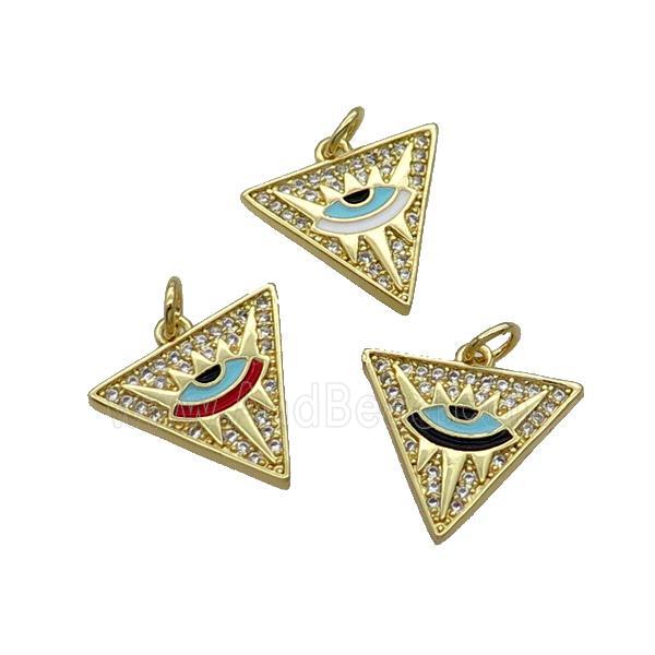 Copper Triangle Pendant Pave Zircon Enamel Eye Gold Plated Mixed