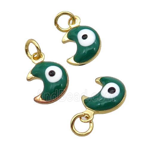 Copper Moon Pendant Deepgreen Enamel Eye 18K Gold Plated