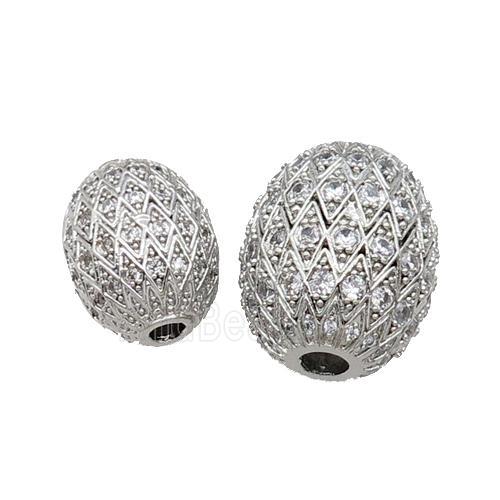 Copper Barrel Beads Pave Zircon Unfade Platinum Plated