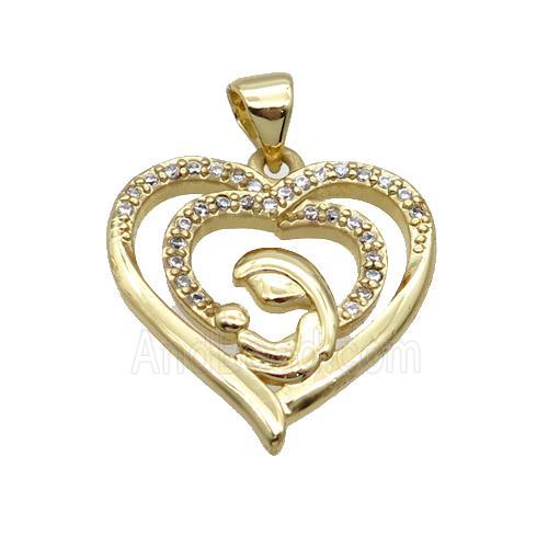 Copper Heart Pendant Baby Mom Pave Zircon Unfade 18K Gold Plated