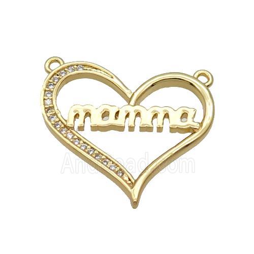 Copper Heart Pendant Pave Zircon With 2loops Mama Unfade 18K Gold Plated