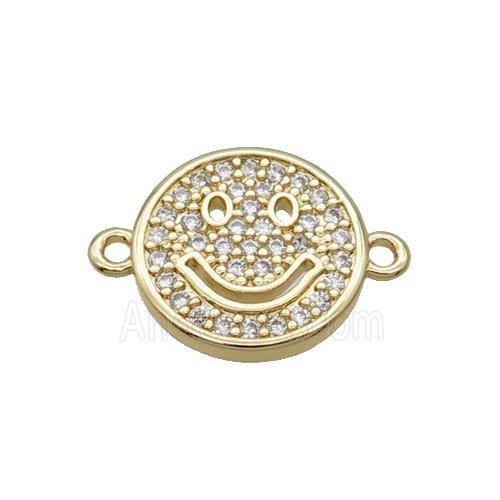 Copper Circle Face Connector Pave Zircon Emoji Happy Unfade 18K Gold Plated