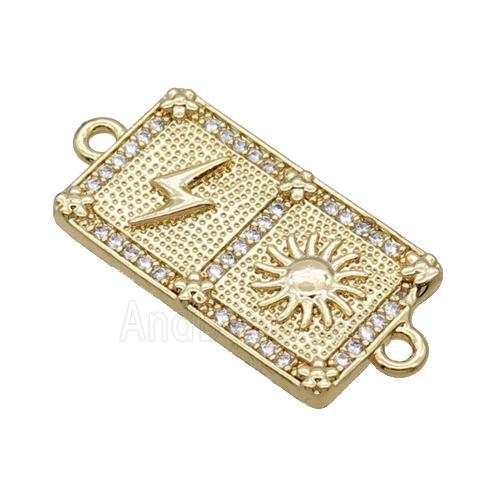 Copper Rectangle Connector Pave Zircon Sun Lightning Unfade 18K Gold Plated