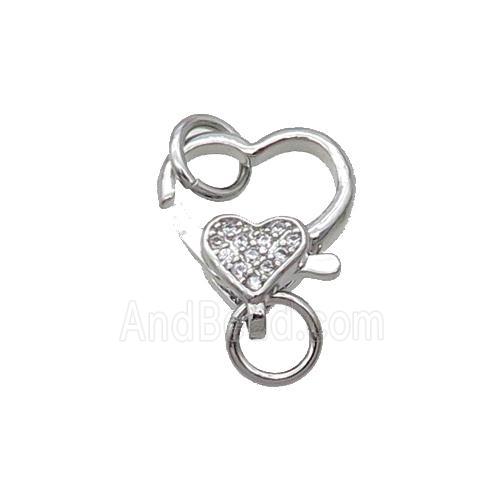 Copper Lobster Clasp Pave Zircon Heart Unfade Platinum Plated