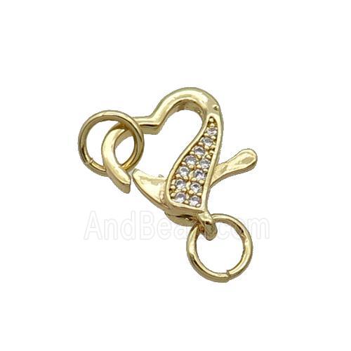 Copper Lobster Clasp Pave Zircon Heart Unfade 18K Gold Plated