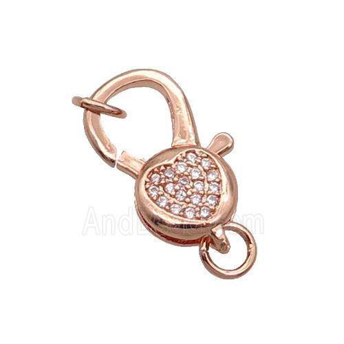 Copper Lobster Clasp Pave Zircon Heart Unfade Rose Gold