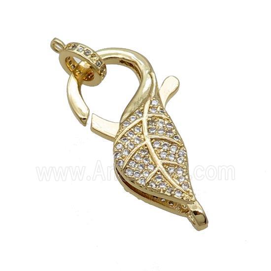 Copper Lobster Clasp Pave Zircon Leaf Unfade 18K Gold Plated