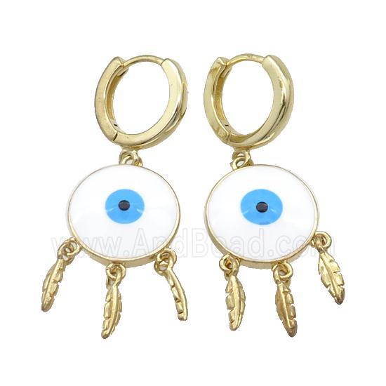 Copper Hoop Earring Circle Evil Eye Enamel Leaf Gold Plated