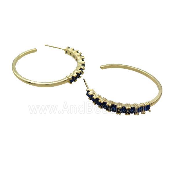 Copper Stud Earring Pave Darkblue Zircon Gold Plated