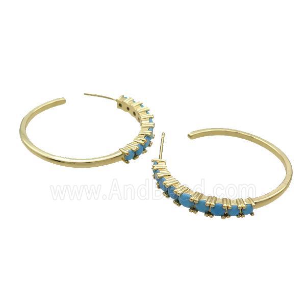 Copper Stud Earring Pave Turq Zircon Gold Plated