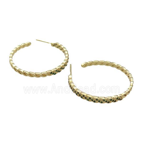 Copper Stud Earring Pave Green Zircon Gold Plated