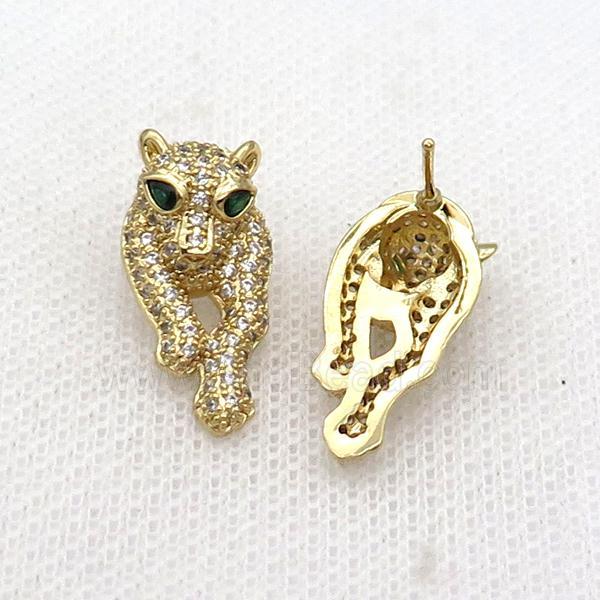 Copper Stud Earring Pave Zircon Leopard Gold Plated