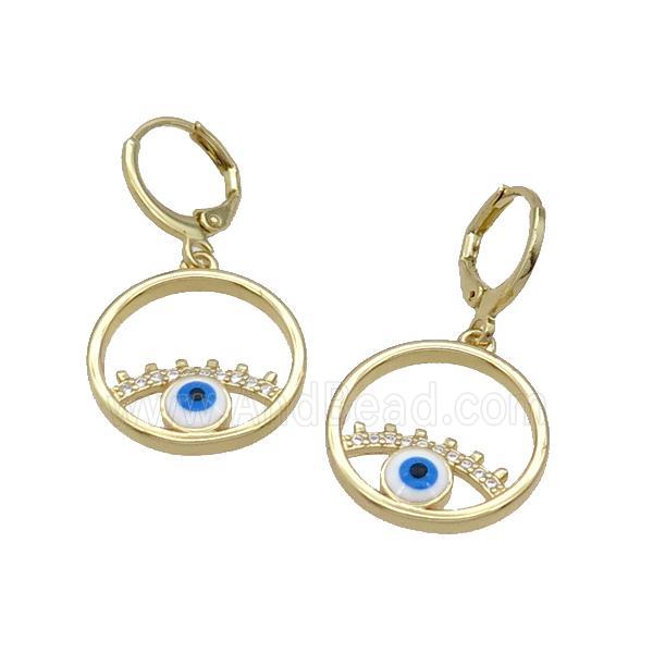 Copper Hoop Earring Pave Zircon Enamel Evil Eye Gold Plated