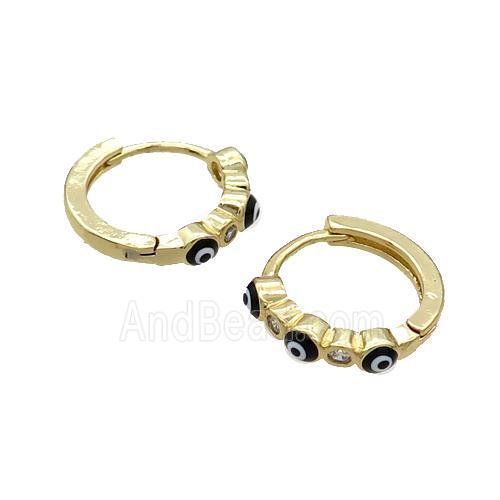 Copper Hoop Earring Black Enamel Evil Eye Gold Plated