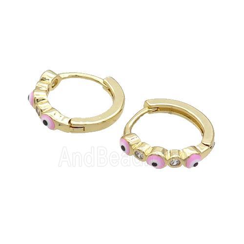 Copper Hoop Earring Pink Enamel Evil Eye Gold Plated