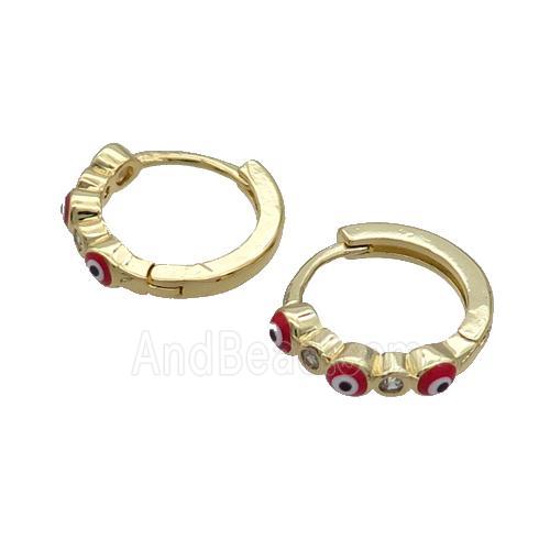 Copper Hoop Earring Red Enamel Evil Eye Gold Plated