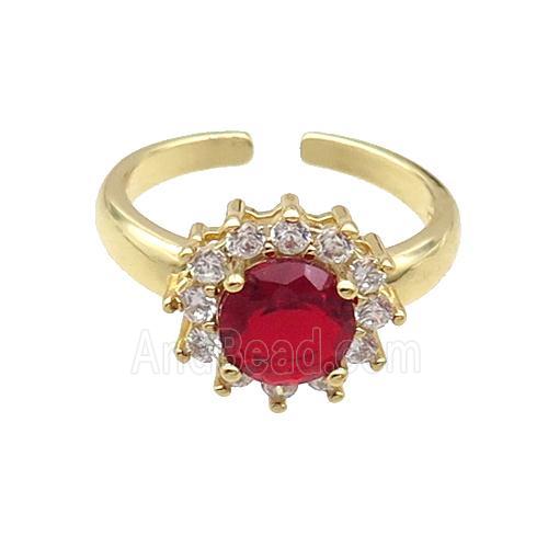 Copper Ring Pave Zircon Red Crystal Gold Plated