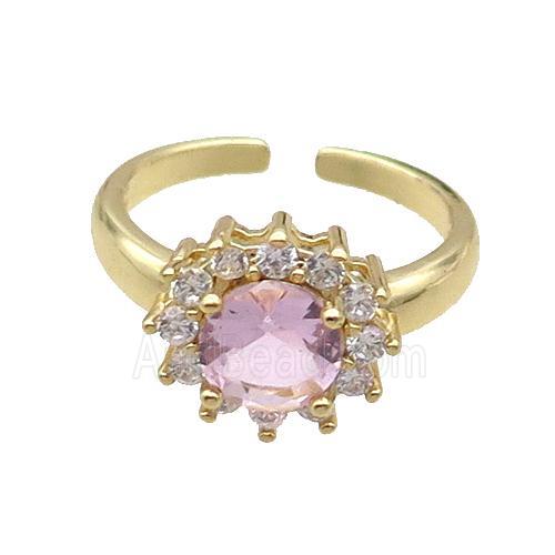 Copper Ring Pave Zircon Pink Crystal Gold Plated