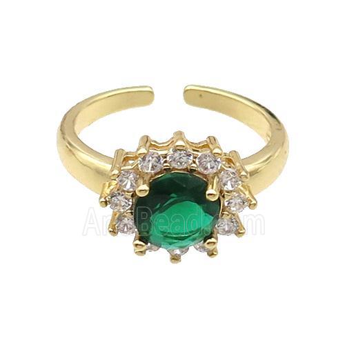 Copper Ring Pave Zircon Green Crystal Gold Plated