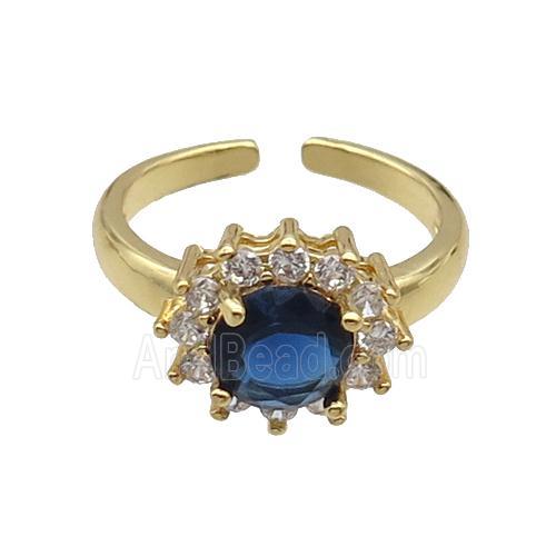 Copper Ring Pave Zircon Darkblue Crystal Gold Plated