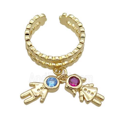 Copper Ring With Kids Pave Zircon Gold Plated