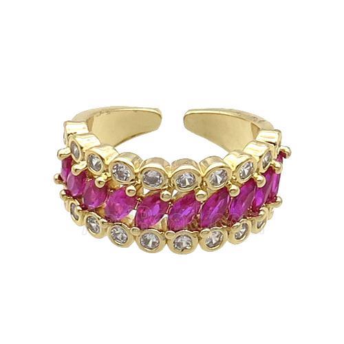 Copper Ring Pave Zircon Hotpink Gold Plated