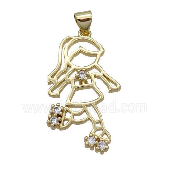 Copper Girl Kid Pendant Pave Zircon Dancing Gold Plated