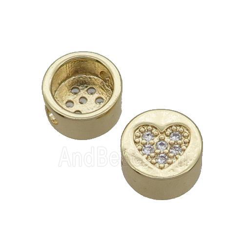 Copper Button Beads Pave Zircon Heart Gold Plated