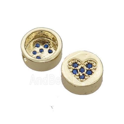 Copper Button Beads Pave Blue Zircon Heart Gold Plated