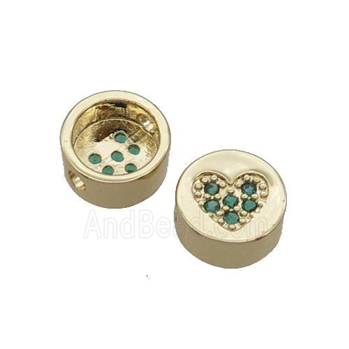 Copper Button Beads Pave Green Zircon Heart Gold Plated