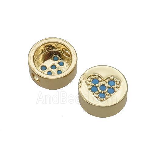 Copper Button Beads Pave Turq Zircon Heart Gold Plated