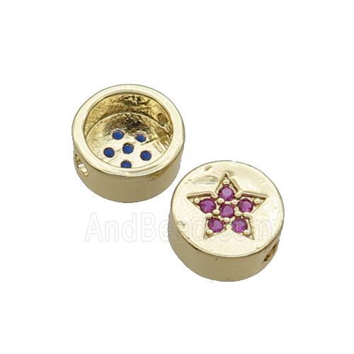 Copper Button Beads Pave Hotpink Zircon Star Gold Plated