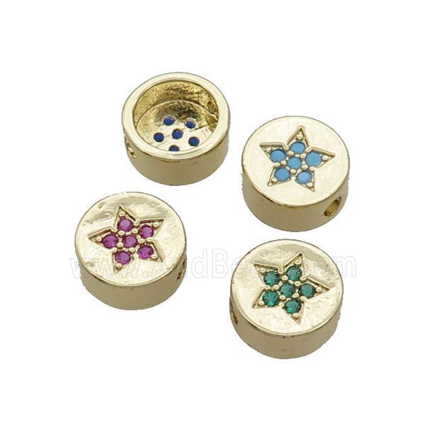 Copper Button Beads Pave Zircon Star Gold Plated Mix