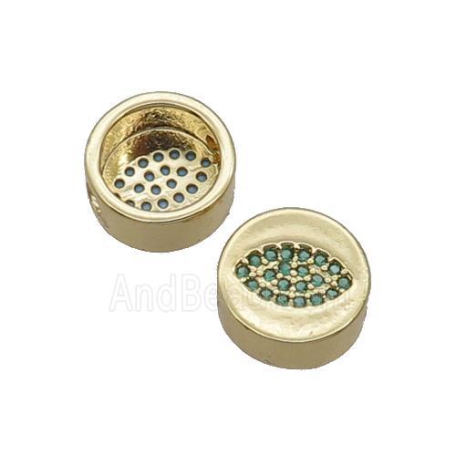 Copper Button Beads Pave Green Zircon Eye Gold Plated