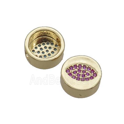 Copper Button Beads Pave Hotpink Zircon Eye Gold Plated