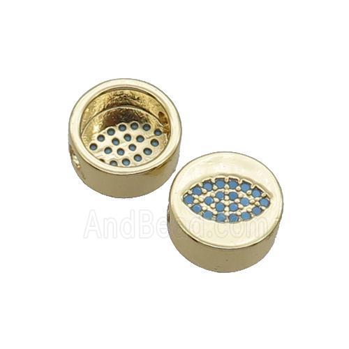 Copper Button Beads Pave Turq Zircon Eye Gold Plated
