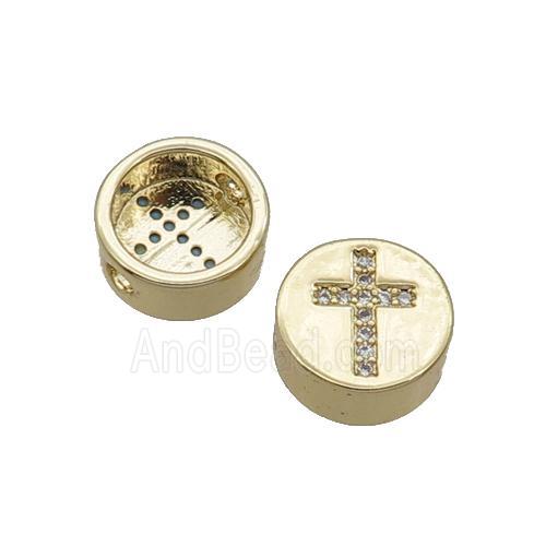 Copper Button Beads Pave Zircon Cross Gold Plated