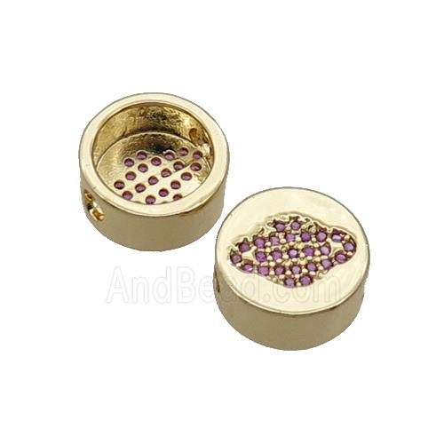 Copper Button Beads Pave Pink Zircon Planet Gold Plated