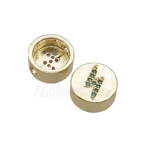 Copper Button Beads Pave Green Zircon Lightning Gold Plated