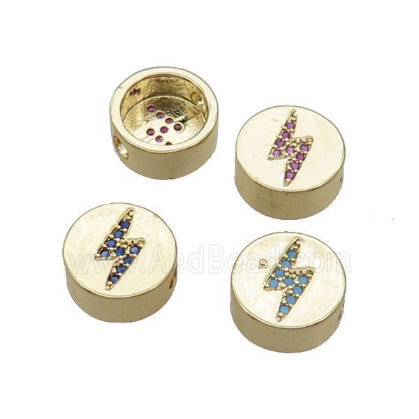 Copper Button Beads Pave Zircon Lightning Gold Plated Mixed