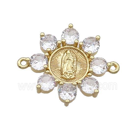 Copper Flower Connector Pave Crystal Jesus Gold Plated