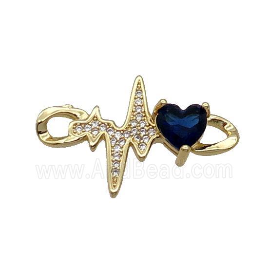 Copper Cardiogram Heart Connector Pave Zircon Darkblue Gold Plated