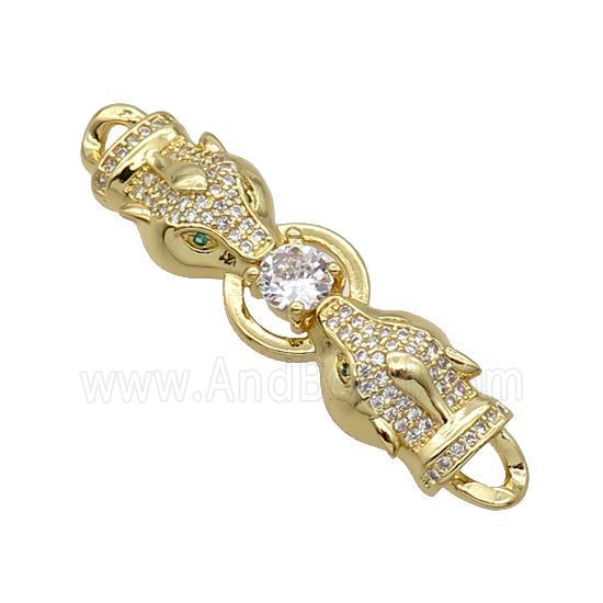 Copper Leopard Connector Pave Zircon Gold Plated